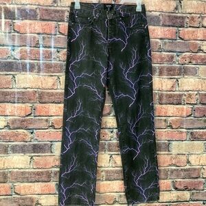 Boohoo Man Purple Lightning Bolt Black Denim Jeans Size 28